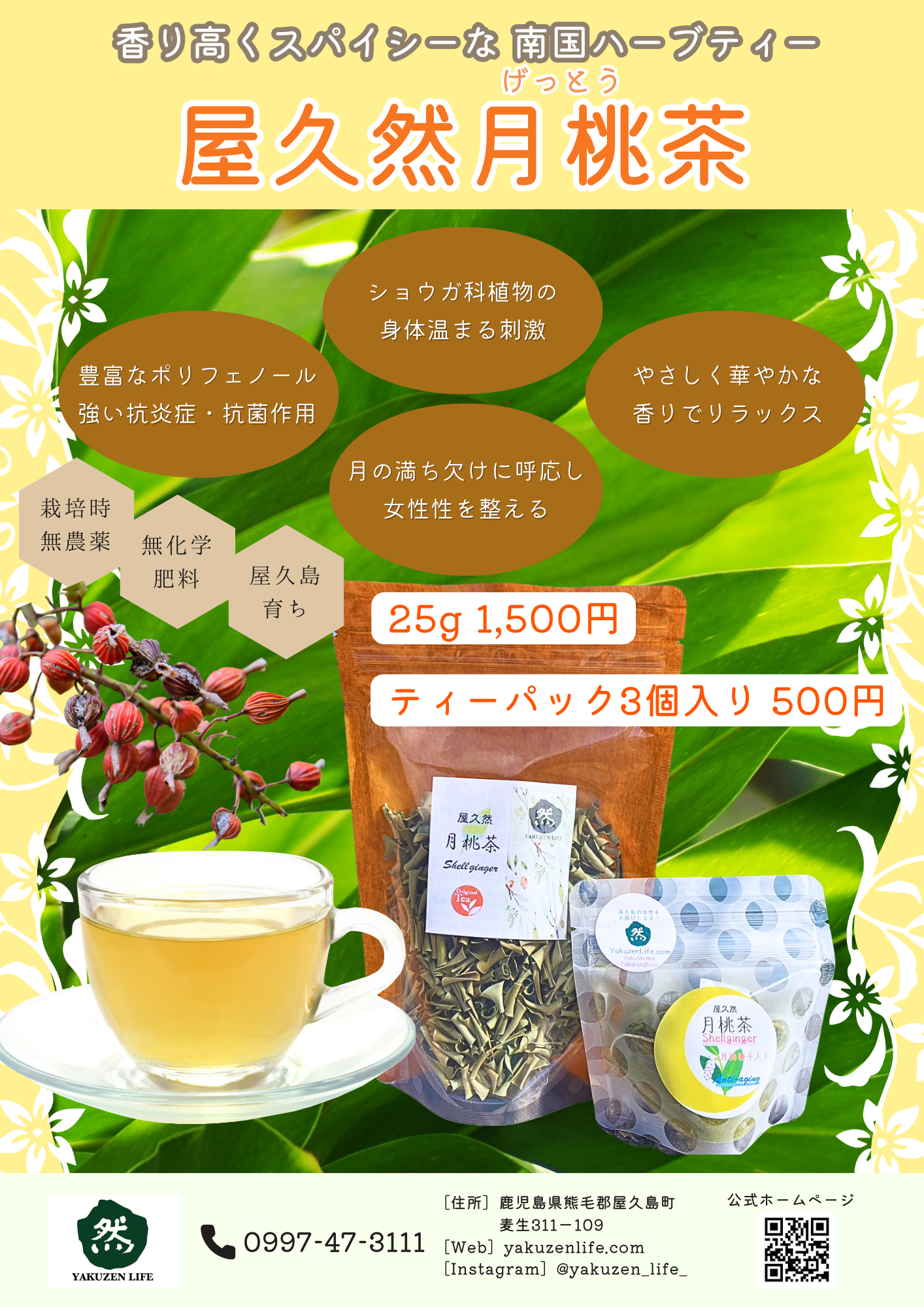 屋久然月桃茶(ティーパック)2g×3包